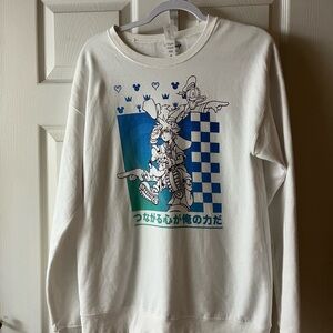 Kingdom Hearts White Graphic Sweatshirt with Blue and Green Design